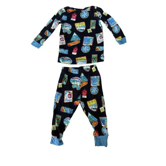 Angel Dear Baby Black Vintage Ski Patch Long Sleeve Loungewear Set Size 6-12 M - Picture 2 of 5